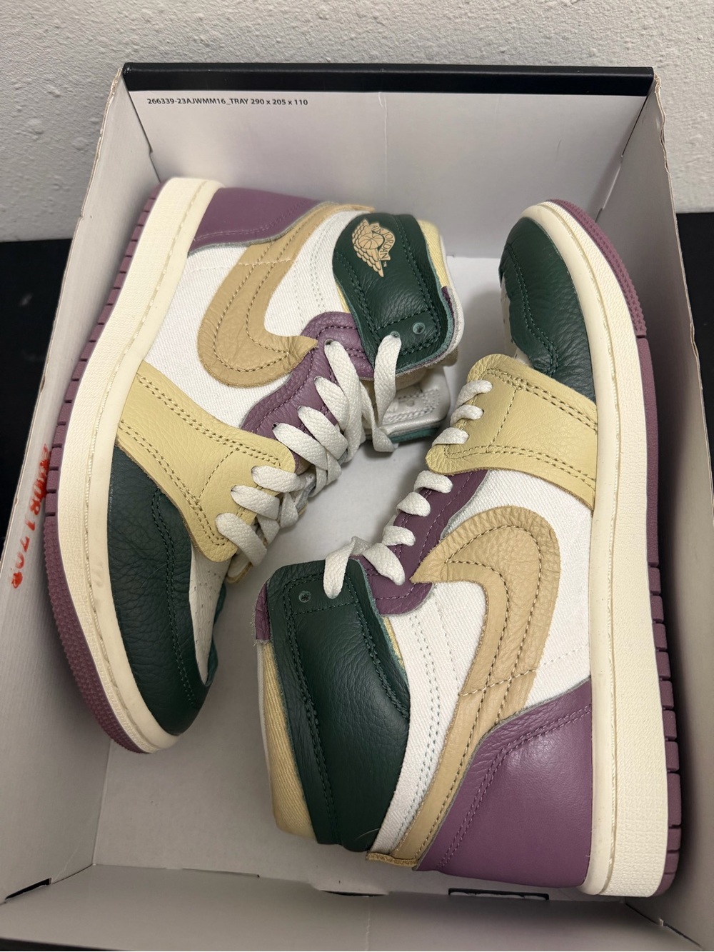 Jordan Women’s High-Top Sneakers in Green, Cream & Purple